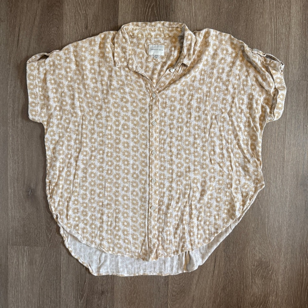 American Eagle Sunburst Print Button Down Shirt Womens Medium Yellow